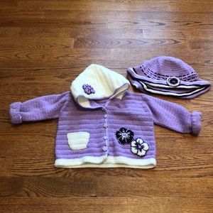 Hand knit sweater and hat